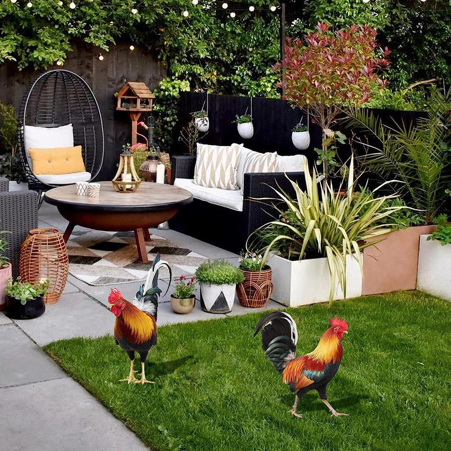 3D Rooster Acrylic Mirror Garden Decoration