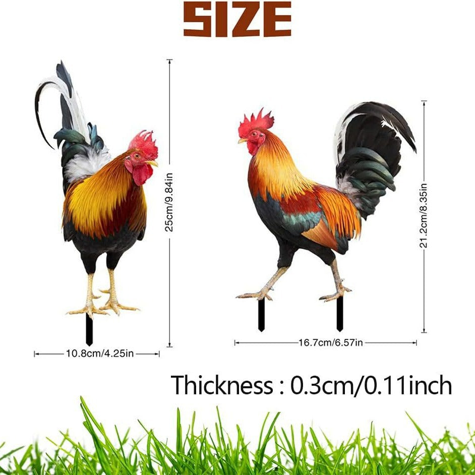 3D Rooster Acrylic Mirror Garden Decoration