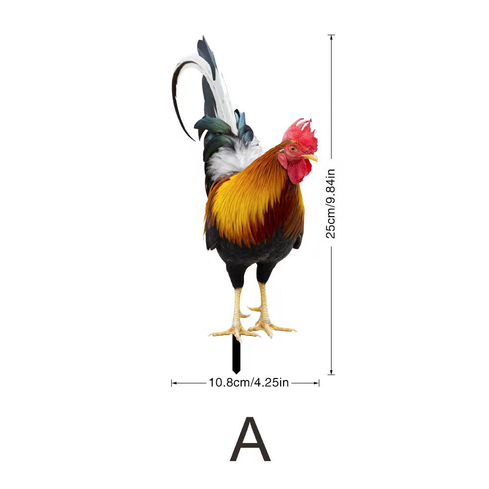 3D Rooster Acrylic Mirror Garden Decoration