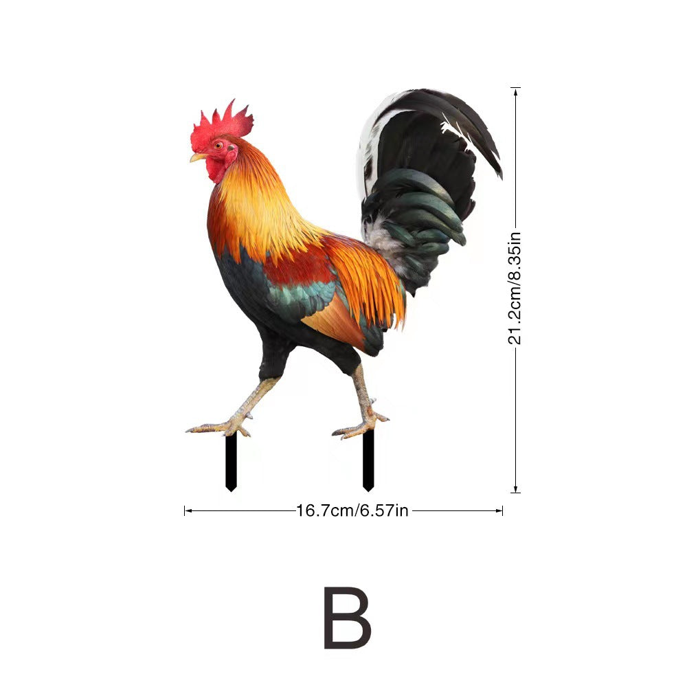 3D Rooster Acrylic Mirror Garden Decoration